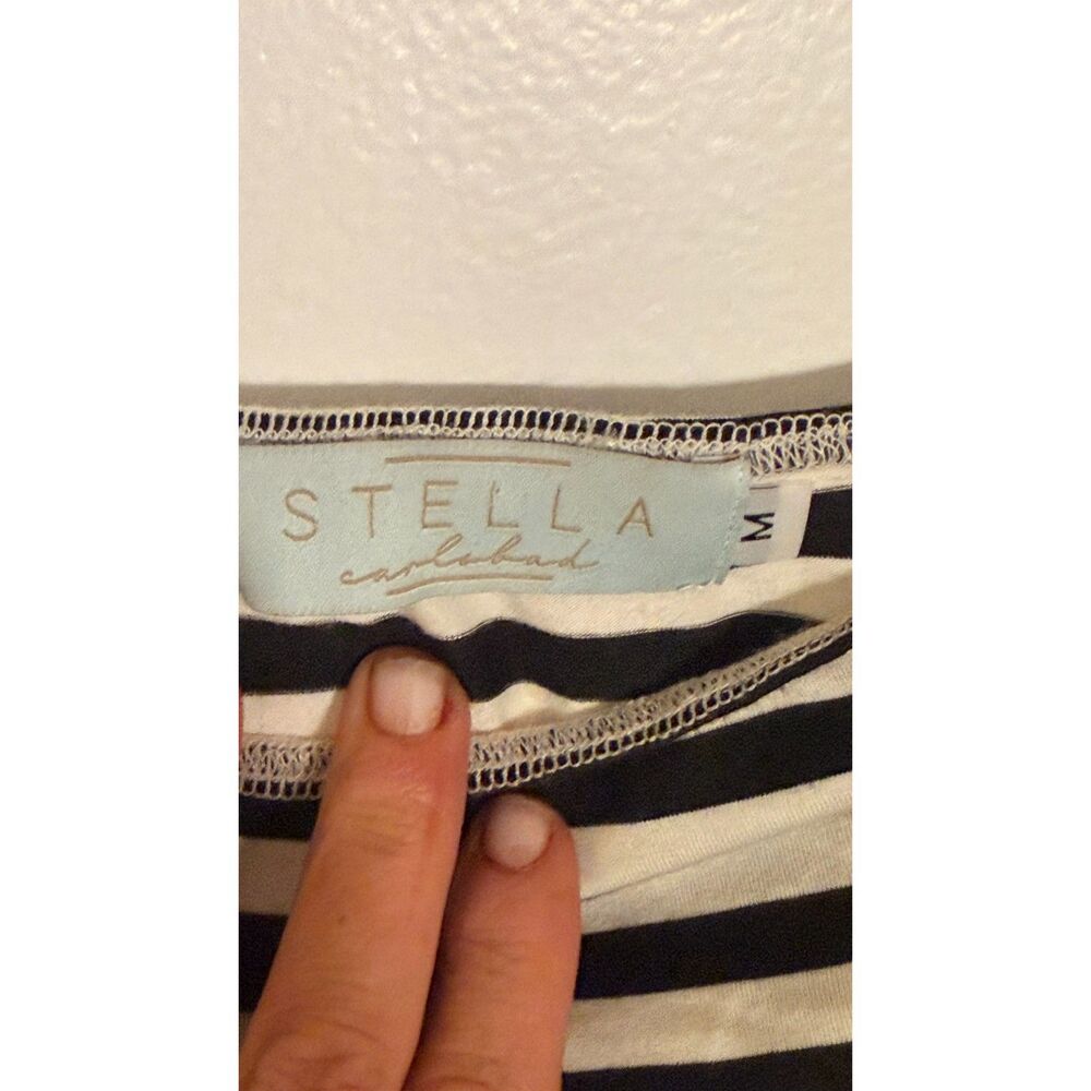 Stella Carlsbad Striped Strapless Tube Bodycon Midi Dress Navy White Stretch M